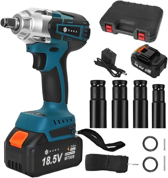 KAKA 電動インパクトレンチ 充電式 18.5V 3.0Ah バッテリー付き LEDライト付き bsws-500d