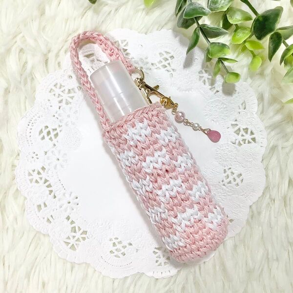 スプレーボトルケース スプレーボトルカバー 消毒スプレーボトル入れ ボトルホルダー 市松 ピンク 白 ホワイト 30ml B367