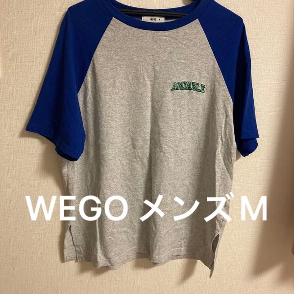 WEGO ウィゴー メンズ M グレー ブルー ナンバー ラグラン レディース L 男女兼用 Tシャツ 半袖 プリント 古着