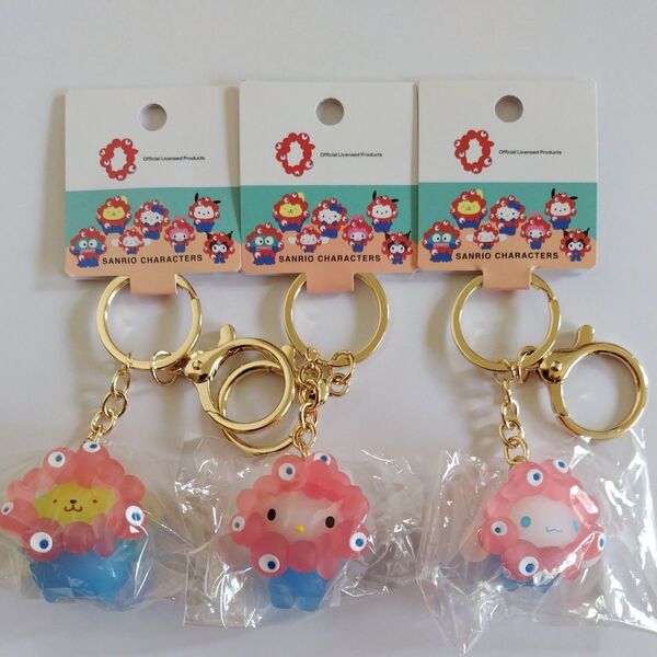 万博 サンリオ×ミャクミャク 立体マスコットクリアカラー キーホルダー キティ シナモンロール ポムポムプリン 3個セット