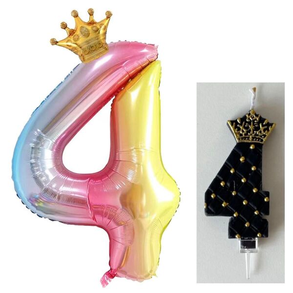 数字 4 バルーン キャンドル セット バースデー 風船 ろうそく おしゃれ クラウン 誕生日 記念日 ブラック