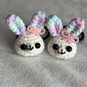 あみぐるみヘアゴム うさぎ2個セット パステルカラー