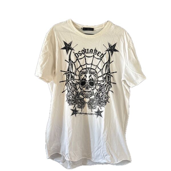 DSQUARED2コットンドクロスカルプリントダメージ加工半袖Tシャツ