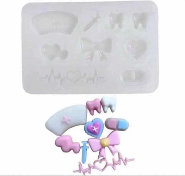 シリコンモールドナース薬ハートミニ 歯 ネイルレジントレカデコパーツ デコパーツ ハンドメイド モールド