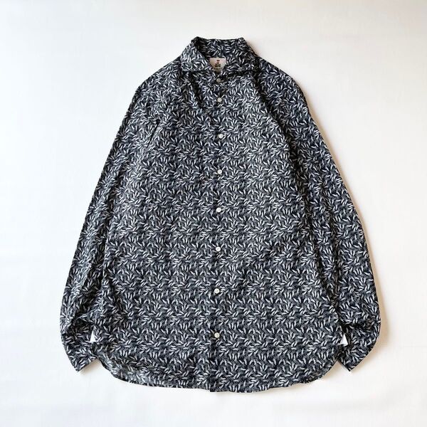 『GUY ROVER』花柄/カッタウェイシャツ/刺繍ロゴ/L/長袖/イタリア製