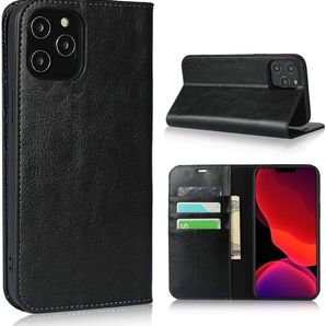 iPhone 14 pro max ケース 本革 手帳型 磁気不良防止 マグネット無し スマホケース 黒