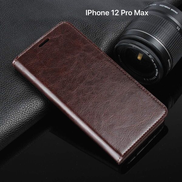 iPhone 12 Pro Max 用 ケース 本革 レザー 手帳型 耐衝撃 マグネット無し開閉 カード収納