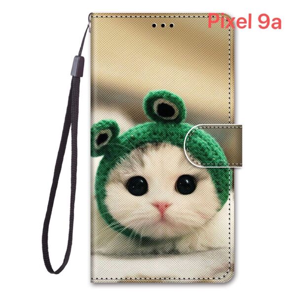 Google Pixel 9a ケース ピクセル 手帳型 かわいい 猫 帽子猫 ストラップホール付き