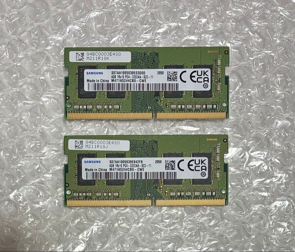 PC用メモリ SAMSUNG DDR4 PC4-3200AA 4GB 2枚セット 合計8GB PC4 動作確認済 ノートパソコン用