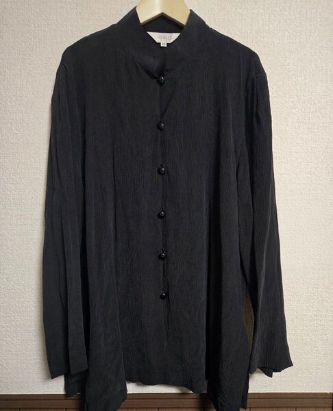 美品古着 シルク100%ボタンシャツ ゆるだぼ 夏 日焼防止 大人古着 ミニマル シンプル 長袖 軽量 レトロ ブラウス ブラック