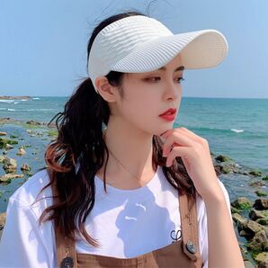 リブ編みサンバイザー ホワイト ゴルフバイザー