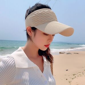リブ編みサンバイザー ベージュ ゴルフバイザー