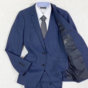 美品/SUIT SELECT スーツセレクト スリーピース セットアップスーツ シャドーペンチェック 紺 ネイビー Y4 S相当