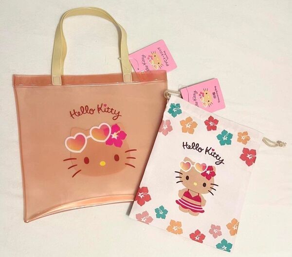 日焼けキティちゃん トートバッグ 巾着袋 小物入れ 収納 DAISO