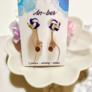 2way 水引ピアス 紫 水引淡路玉ピアス ハンドメイド P421
