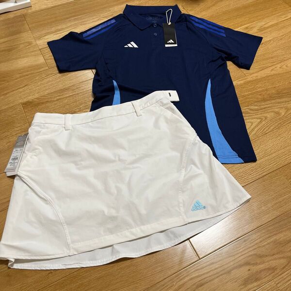 アディダスゴルフ ポロシャツ スカートセット ネイビー/ホワイト XL 新品