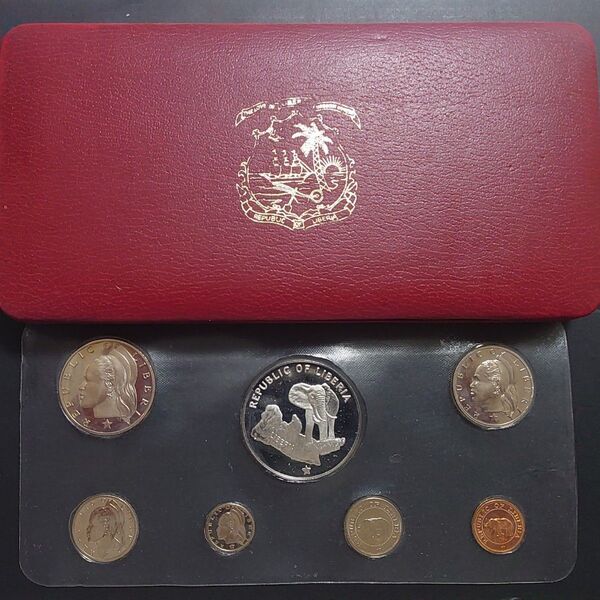 1973年 リベリア銀貨 5ドル エレファントOAU会議記念銀貨 SV900 特大銀貨入りプルーフセット