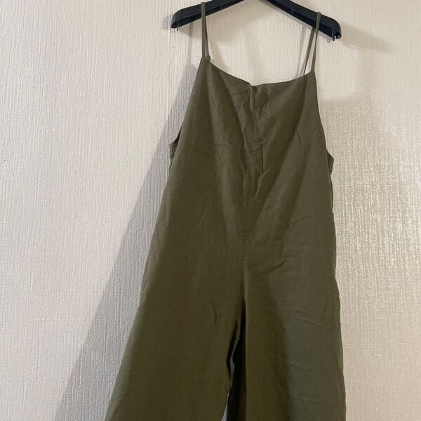 カーキ オールインワン キャミソール ワイドパンツ サロペット