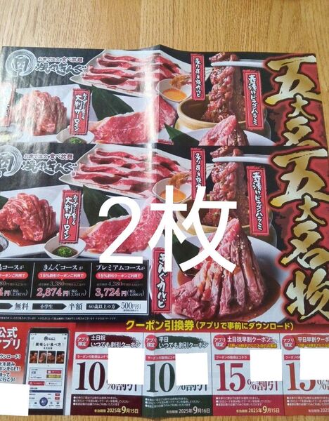 焼肉きんぐ クーポン 割引き券 チラシ 2枚