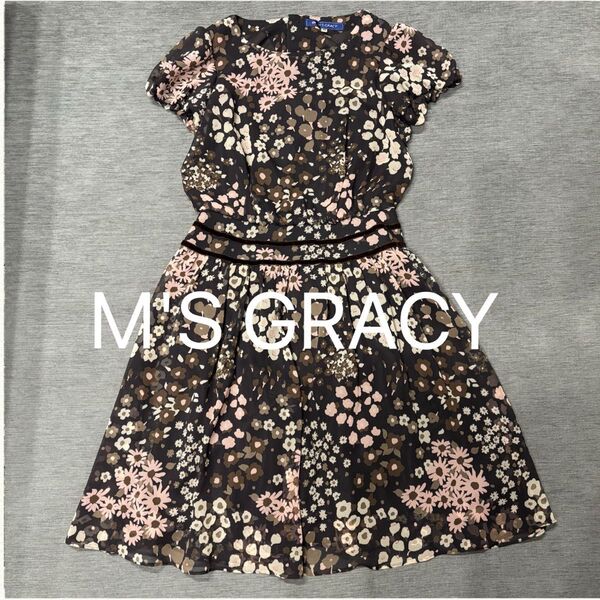 M'S GRACY Aライン 花柄ワンピース シフォン エムズグレイシー