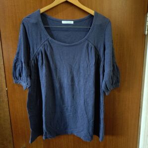 LOWRYS FARM五分袖 カットソー 刺繍 ネイビー L