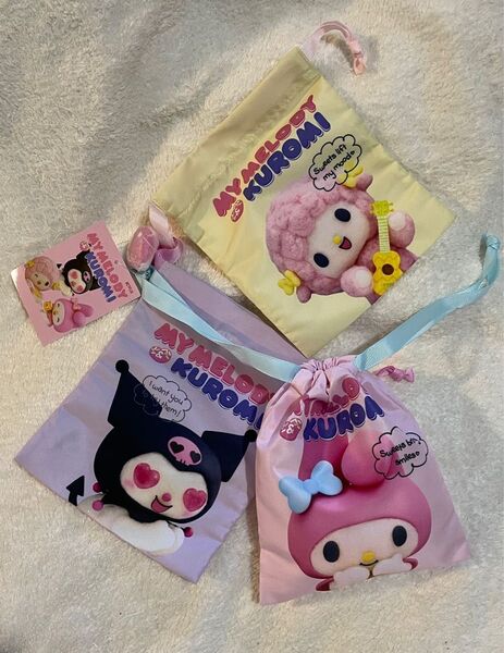 完売品 新品 マイメロディ&クロミ 巾着3枚セット Netflixオリジナルアニメ My Melody & Kuromi 小物入れ