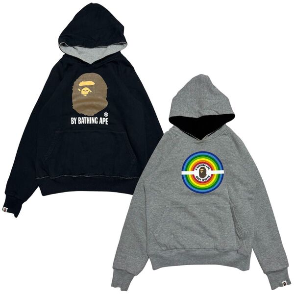A BATHING APE アベイシングエイプ リバーシブルパーカー フーディ メンズ サイズS ブラック グレー エイプヘッド