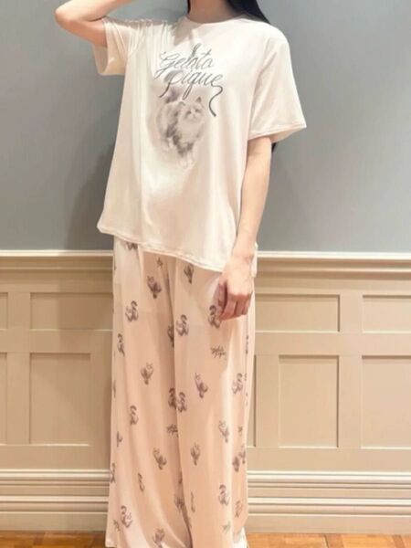 【即納 ONLINE限定】CAT柄ワンポイントTシャツ&ロングパンツセット