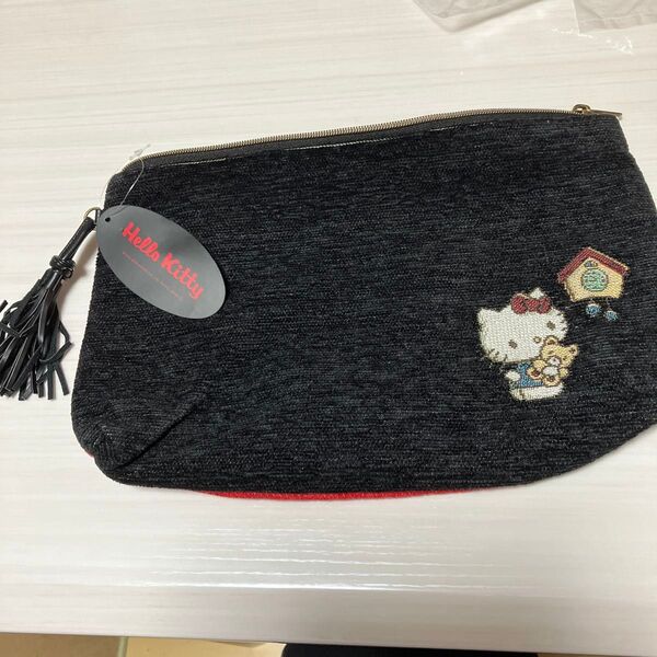 未使用新品 ハローキティ クラッチバッグ ノワールハローキティ ポーチ大 サンリオ 刺繍 ミニバック