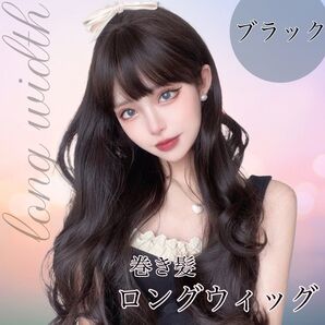 【新品】フルウィッグ 巻き髪 ロング ブラック イメチェン ゆるふわ ウェーブヘア ナチュラルヘア 小顔効果 ヘアアイロン対応