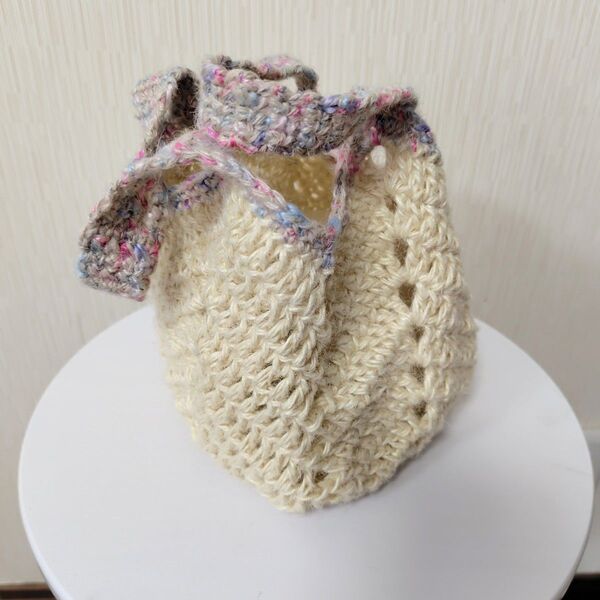 【春夏用】手編みのスクエアバッグ(ミニ)|ハンドメイド 手編み 毛糸 可愛い トートバッグ ハンドバッグ ミニバッグ