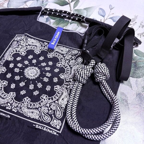 刺繍エコバッグ トートバック 折りたたみエコバック BLACK regular (M)軽量 調節可能ストラップ付