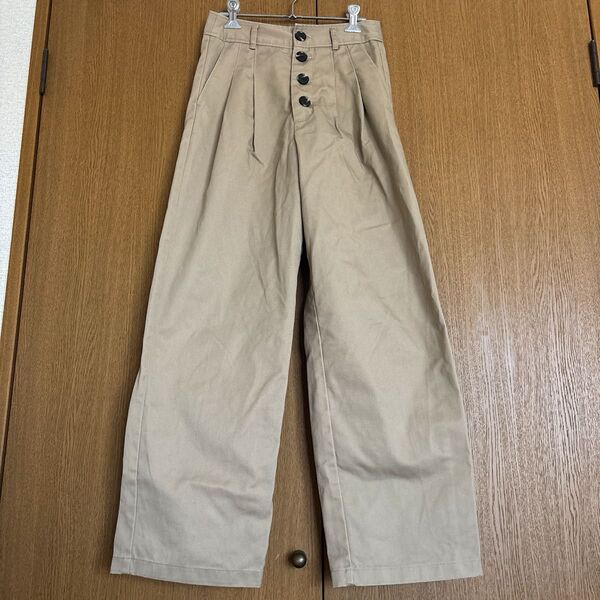 ワイドパンツ パンツ ワイド ベージュ ボトムス ハイウエスト M ハイウエスト