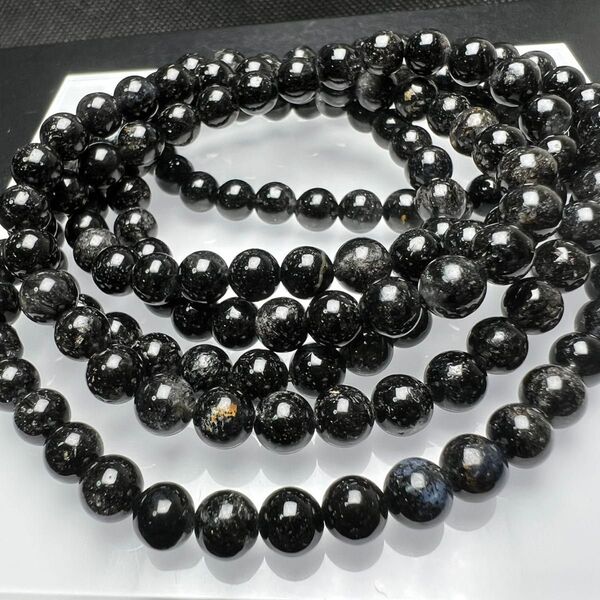 ブラックルチルクォーツ 6mm 54cm 3連巻きブレスレット 天然石天然石 お買い得長連