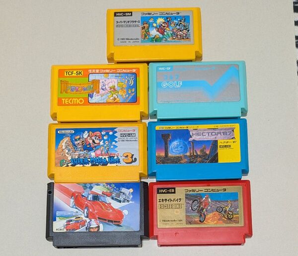 スーパーマリオブラザーズ1と3、ソロモンの鍵、ロードファイター、ヘクター87、エキサイトバイク、ゴルフ 7本セット ファミコン