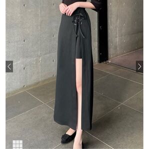 GRL レースアップラップデザインスカート ブラック ウエストゴム きれいめ 美脚