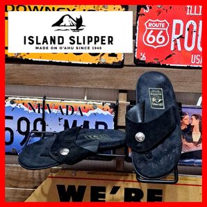 ISLAND SLIPPER アイランドスリッパ スエード レザー コンチョ ワイドストラップ ビーチサンダル 9 ブラック