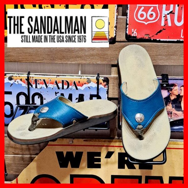 THE SANDALMAN サンダルマン ワイドストラップ レザー コンチョ サンダル ブルー 9 メンズ 27㎝