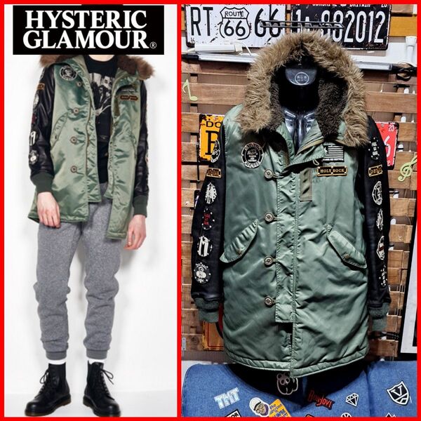 ECショップ限定 HYSTERIC GLAMOUR ヒステリックグラマー ロッカーズ 袖レザー N-3B スタッズ ワッペン L