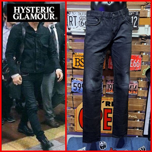 HYSTERIC GLAMOUR ヒステリックグラマー ストレッチ テーパード スタッズ ブラックデニム 34