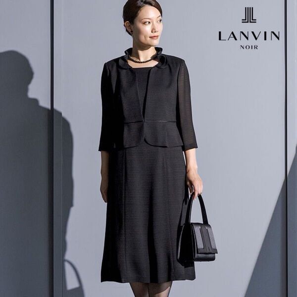 LANVIN NOIR ランバンノーワル 夏用ブラックフォーマル フラワーカラーの絽のワンピース 7号(36)S 美品お値下げ不可