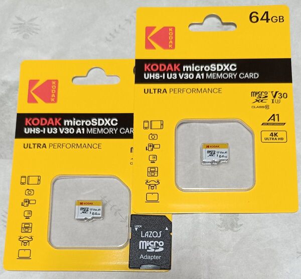 KODAK Micro SD メモリーカード 64GB 2枚 & SDアダプター【3】