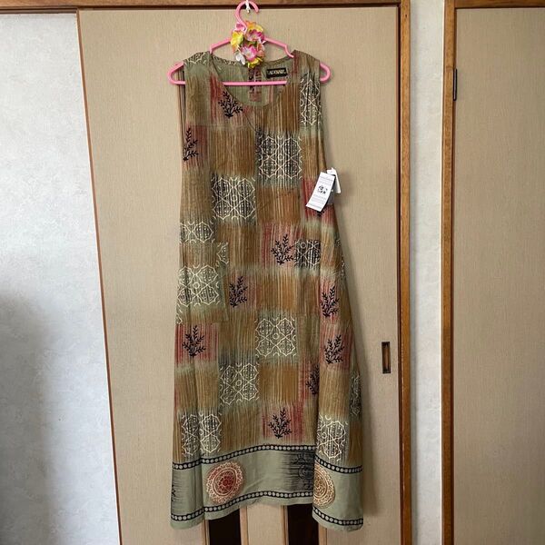 ★新品タグ付★LAPENSEポタニカルワンピース M エプロンドレスインド綿 ロングワンピース