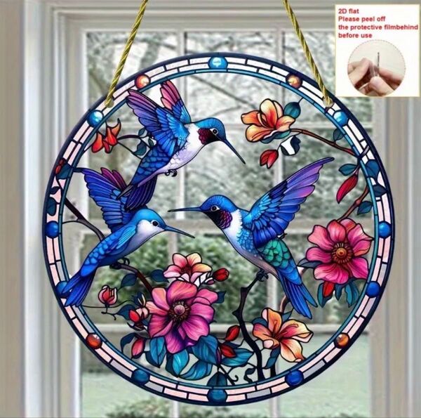 【新品】アクリル サンキャッチャー ステンドグラス風 インテリア雑貨 鳥 青い鳥 ミニサイズ