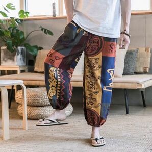 サルエルパンツ アラジン エスニック ワイド メンズ レディース コットンリネン アジアン アンクル 綿麻 夏 ヨガ ルームウェア