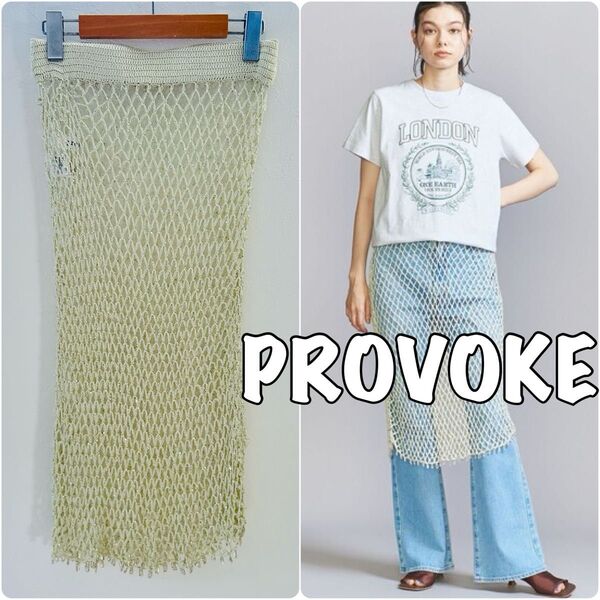 【PROVOKE】mesh beads knit skirt メッシュスカート プロヴォーク ビーズ