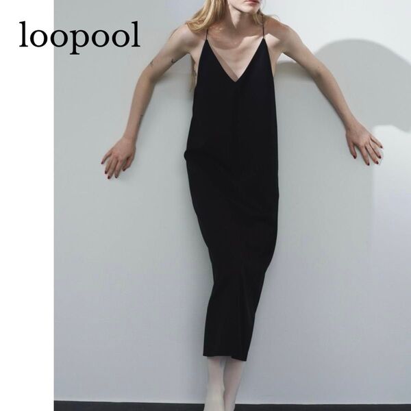 オンライン完売品 loopool ループール camisole dress キャミソールドレス ロングワンピース ブラック 38