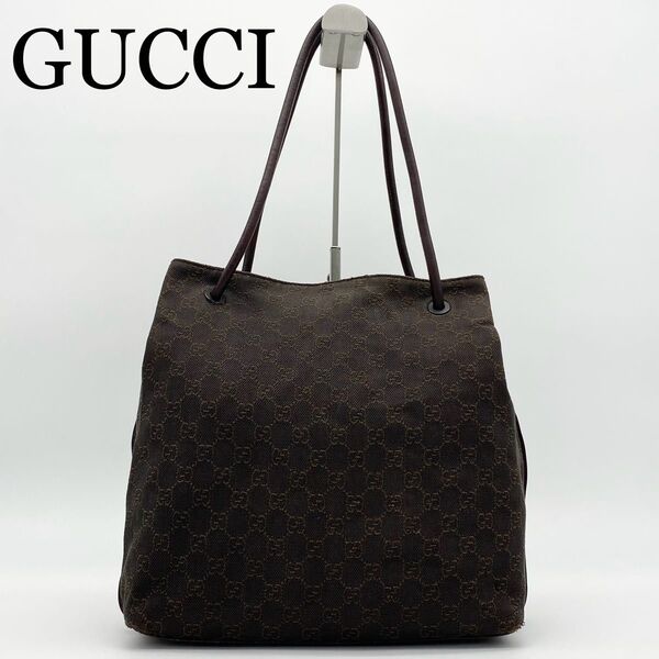 GUCCI トートバッグ GG柄 キャンバス×レザー 肩掛け可能 ブラウン