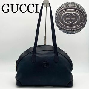 GUCCI トートバッグ インターロッキング ハーフムーン レザー 肩掛け可能