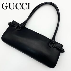 GUCCI ハンドバッグ ホースビット ブラック レザー 肩掛け可能 冠婚葬祭